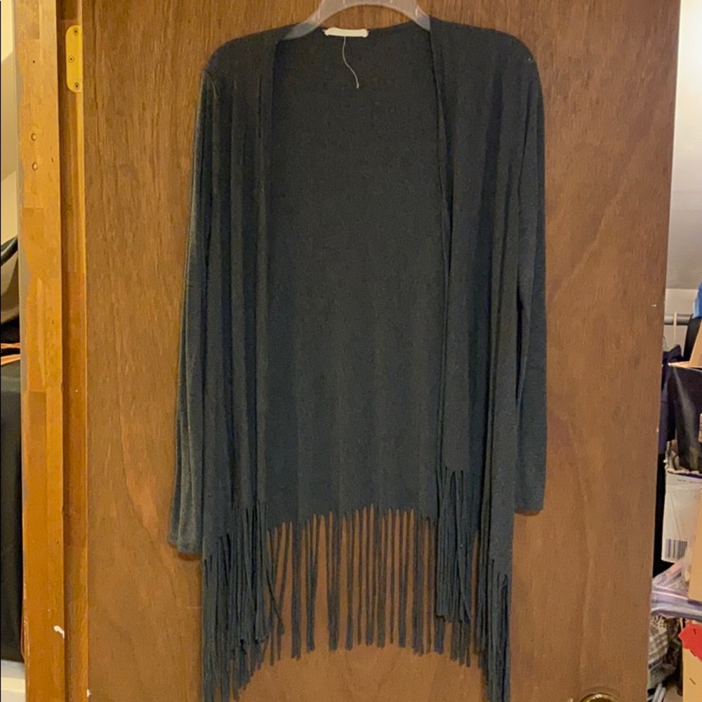 Gray cardigan with fringe
